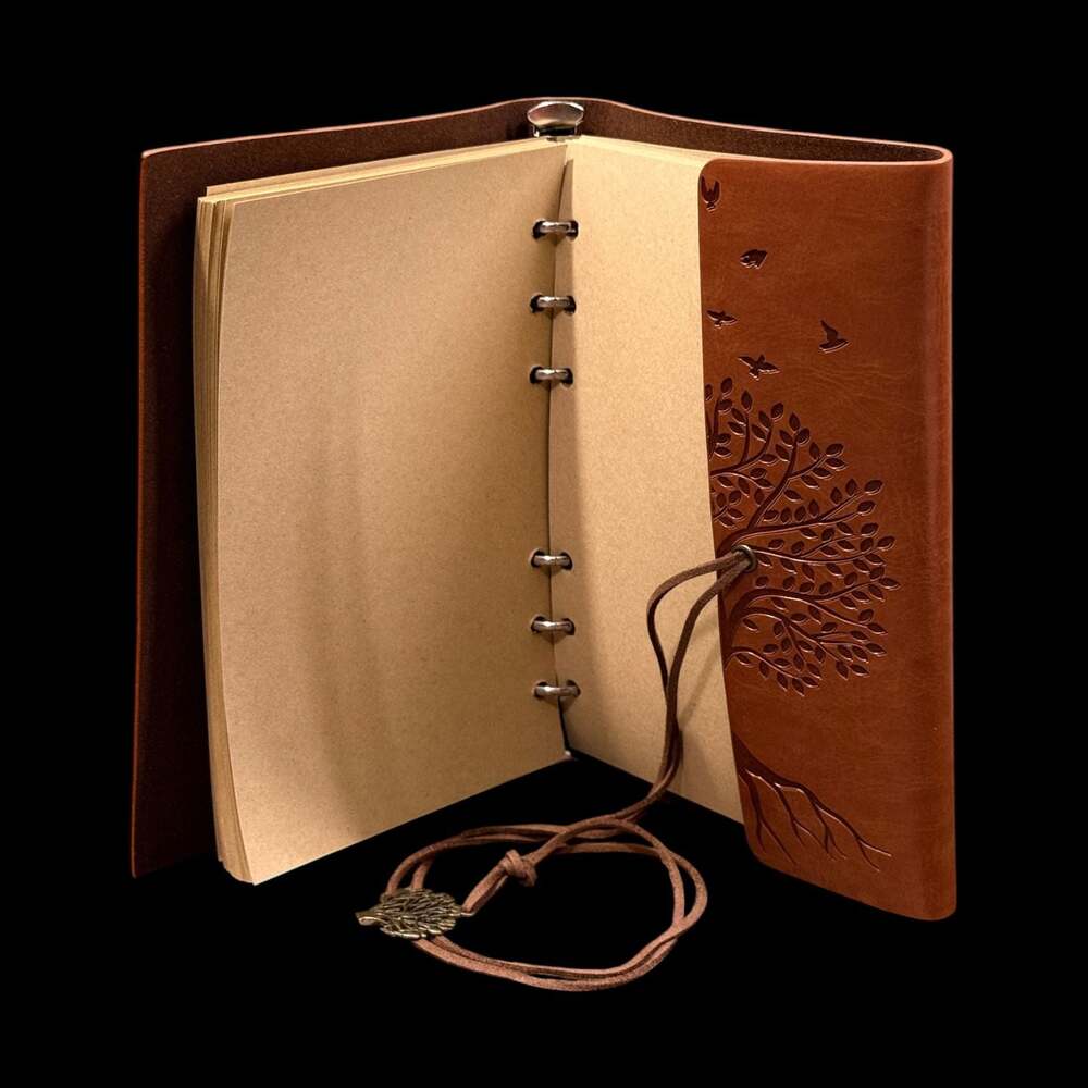 A5 Tree of Life Embossed Light Brown PU Leather Refillable 6-Ring Binder Journal - Picture 3 of 5